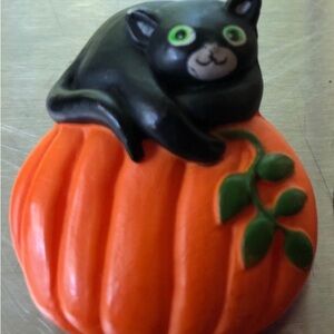 Black Cat on Orange Pumpkin Broach